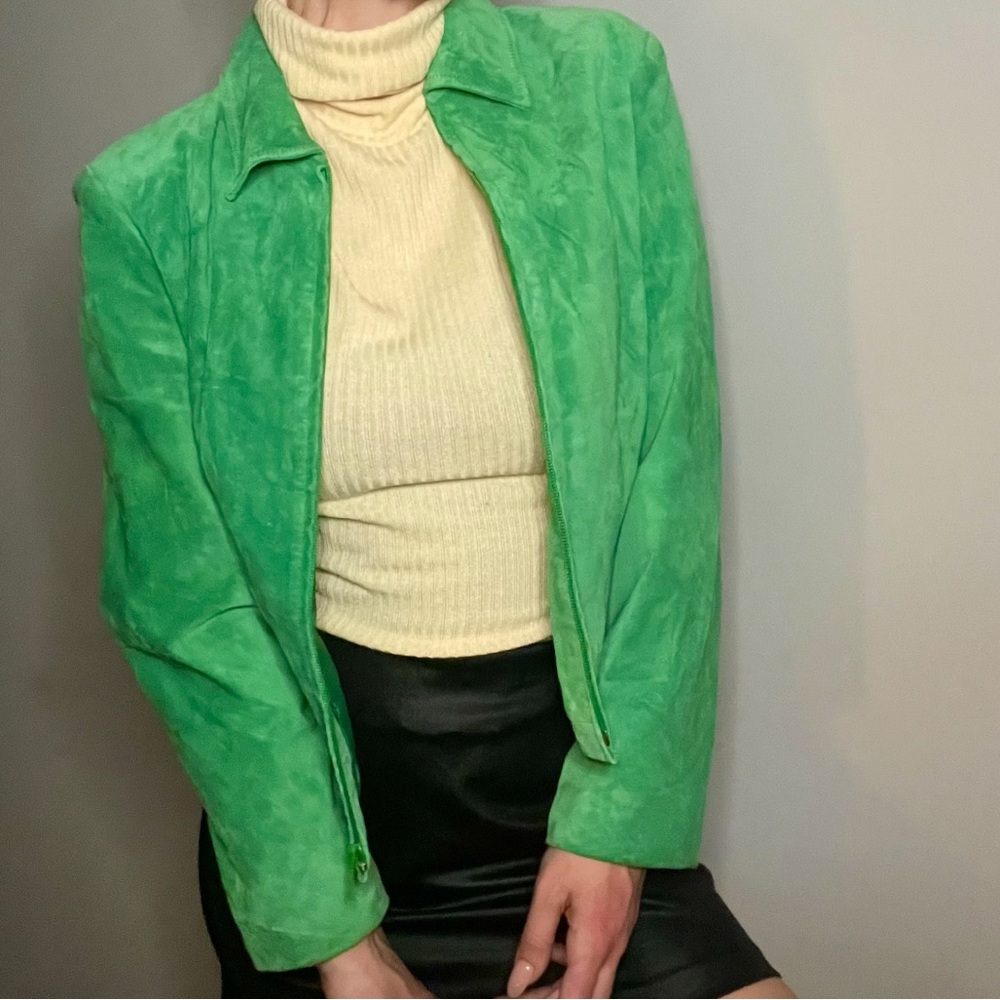 Vintage Green Suede Women's Zip Jacket Blazer